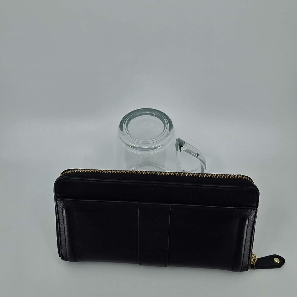 Coach Soho Black Leather Buckle Zip Around Accordion Wallet Gold Hardware - Picture 5 of 11